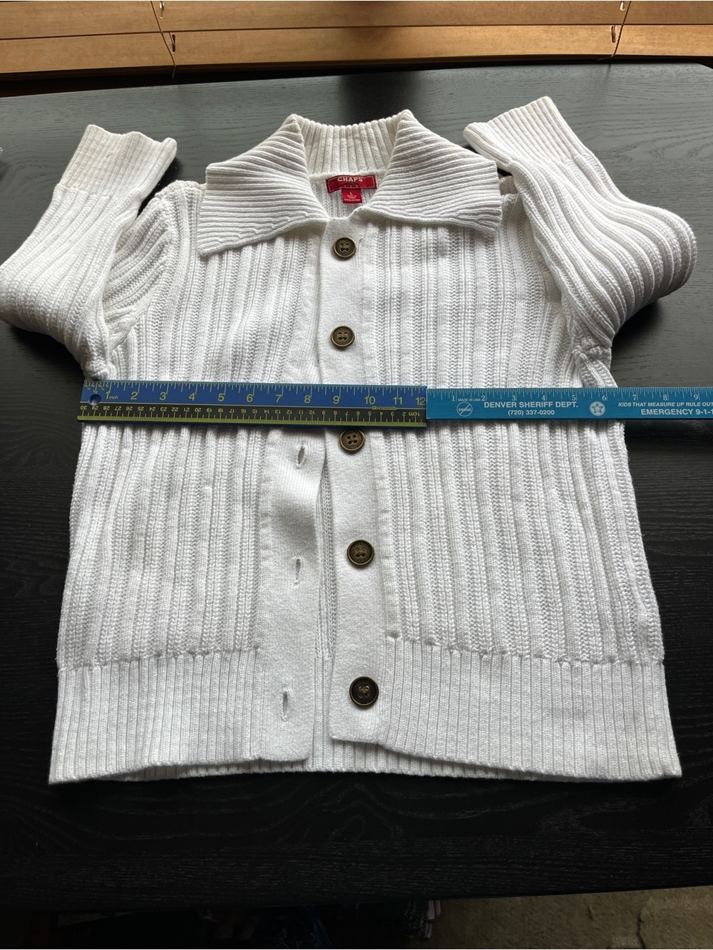 Chaps White 100% Cotton Ribbed Button-Up Cardigan Sweater Large L  - Picture 4 of 16